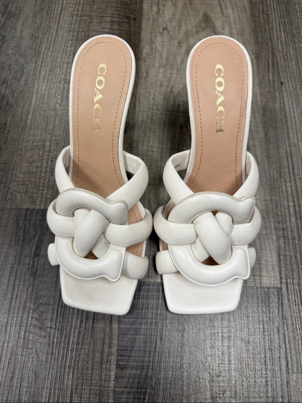 Coach Cream Knotted Leather Slide Mules/Heel Sandals
